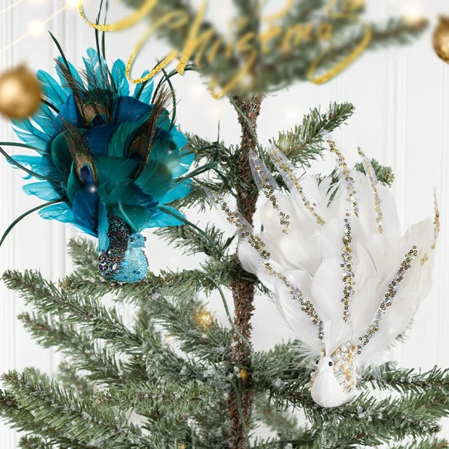 Beauté à plumes pour votre arbre de Noël ensemble de 2 paons artificiels