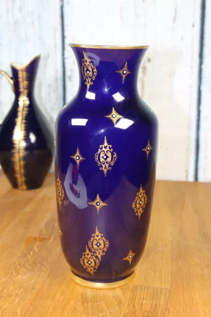 Blumenvase Aelteste Volkstedter Porzellanfabrik DDR Kobaltblau Goldrand Ostalgie