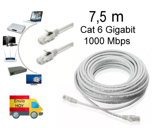 Cable Red Ethernet 7,5m 7,5 metros RJ45 CAT6 Cat 6 Gigabit 1000 mbps ENVIO HOY