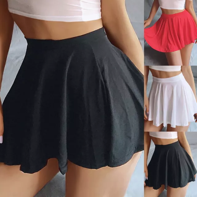 Women Ladies Mini Skirt High Waist A-line Skater Pleated Sexy Short Skirts