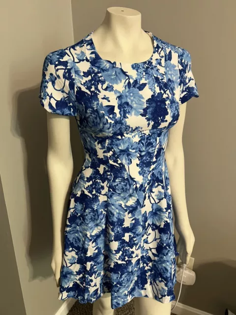 Pure Sugar Blue Floral Short Sleeve Zip Fit Flare Above Knee NWT Dress Small 3