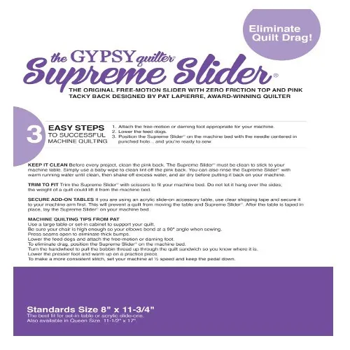 The Gypsy Quilter Supreme Slider Standard Size Free Motion Slider