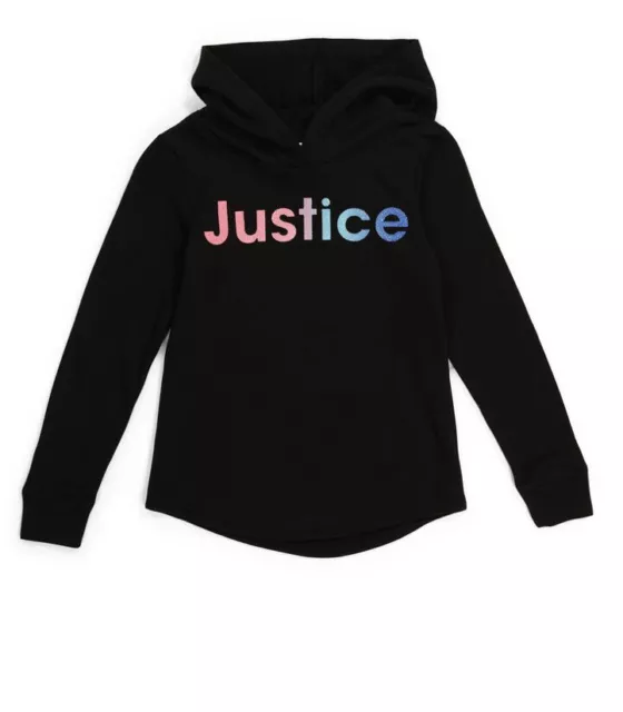 Justice Girl's Size 6 Black Logo Ombre Glitter Graphic Hoodie New Without Tags