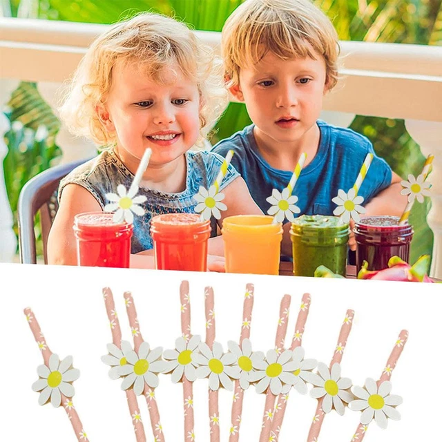 20pcs Disposable Paper Straw with Daisy Flower Party Straws η Drinking A5E0