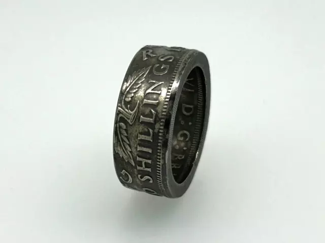 HANDMADE DARK PATINA King George VI UK Two Shillings Florin Coin Ring ...