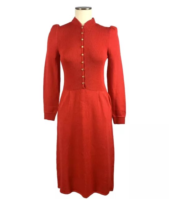 Vintage St. John by Neiman Marcus Knit Red Long Sleeve Midi Dress 80's