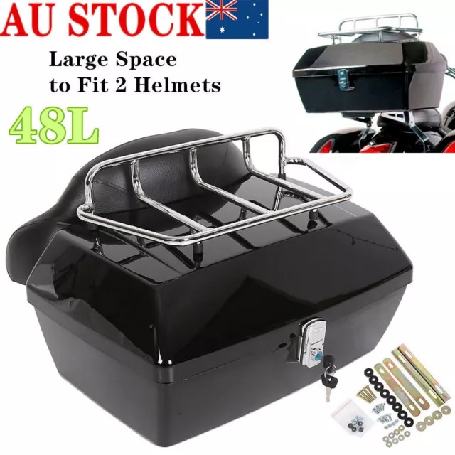 Universal 48L Motorcycle Trunk Tail Box Luggage Touring Pack With Backrest AU