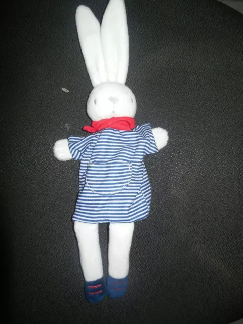 doudou marionnette lapin blanc rayé bleu marine bandana rouge SERGENT MAJOR