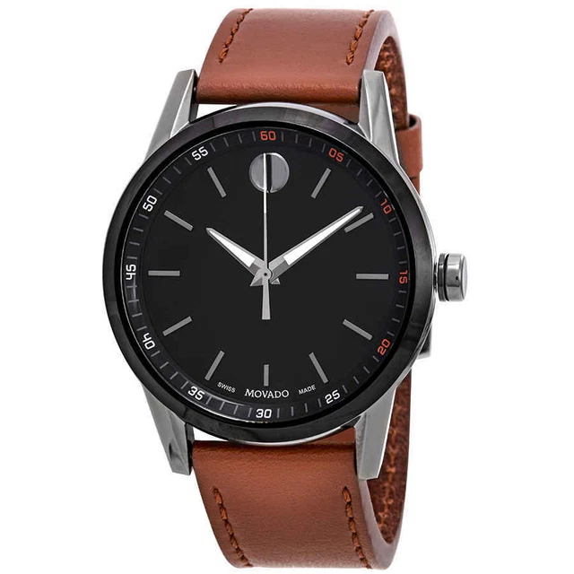 Movado Museum Black Dial Cognac Leather Men's Watch 0607224
