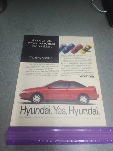 1991 Hyundai Scoupe—Vintage Magazine Print Advertisement Ad