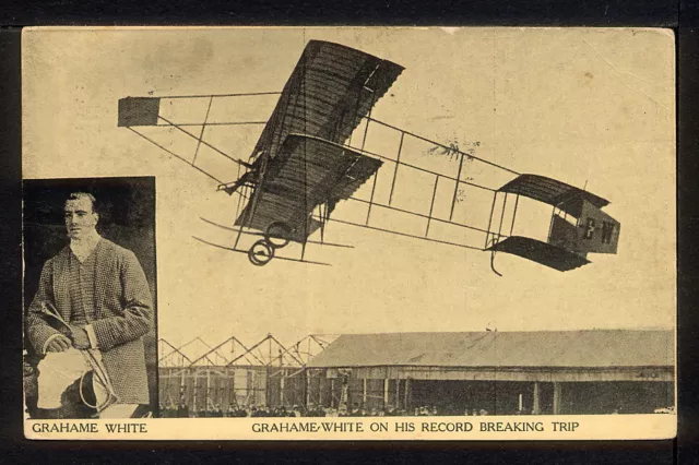 1910 GRAHAME WHITE RECORD BREAKING TRIP Harvard Boston Aero Meet Postcard