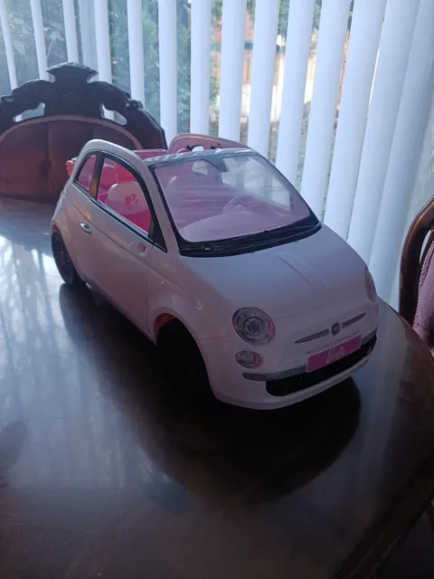 Mattel Barbie Fiat 500 Convertible Toy Car White And Pink 2008