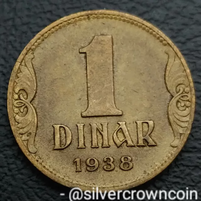 Yugoslavia 1 Dinar 1938. KM#19. One Dollar coin. One year issue. Crown. Pre WWII