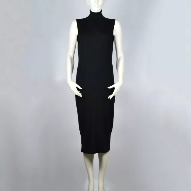 RENE LEZARD Women's SILK Sleeveless Long Dress Stretch Black Turtleneck Size XL