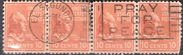 U.s., #815, 10 Cent Tyler, Strip Of 4,Post Mark, El Segundo.