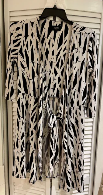 Laundry By Shelli Segal Black & White Long-Sleeve Belted Wrap Dress - Stunning