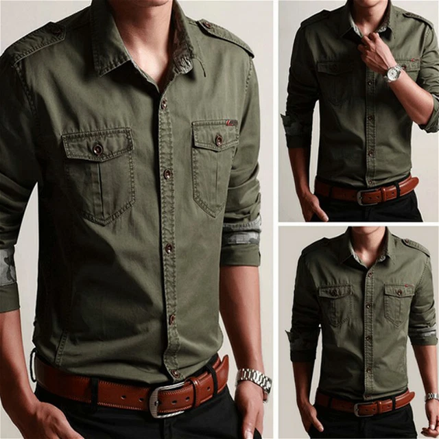 Camicia Militare Mimetica In Cotone - Verde, Manica Lunga, Per Caccia E Attivit&agrave; Outdoor