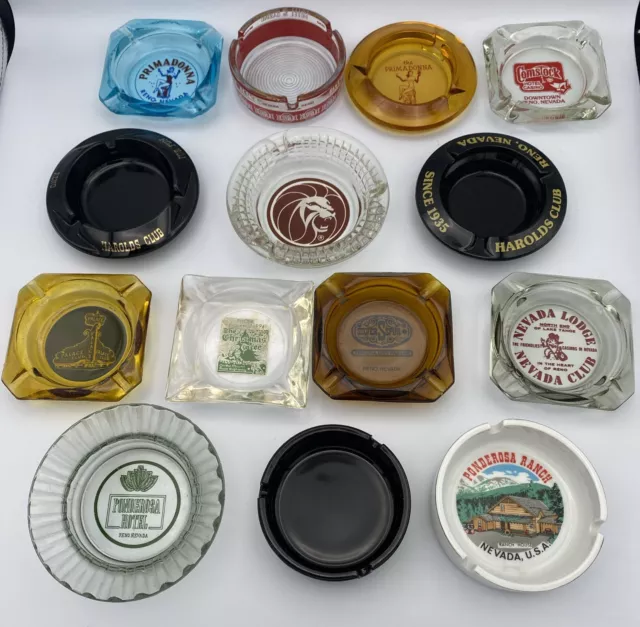 Vtg Lot 14 Ashtrays Reno, Tahoe Casinos & locations-MGM, NV Club, Primadonna Etc