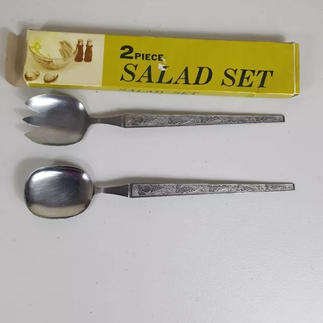 Vintage Stainless steel Salad server spoon & fork set Japan Made Silver