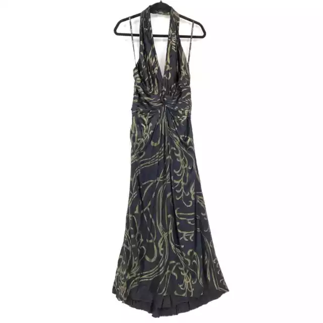 Tadashi Collection Dress Women's Size 6 Halter Style Gown Black Gold Printed