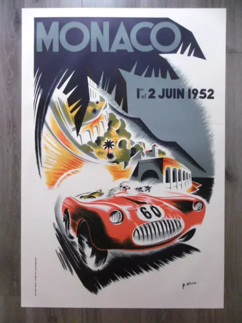 MONACO Grand Prix Automobile 1952 affiche litho 1991 FERRARI JAGUAR MARZOTTO