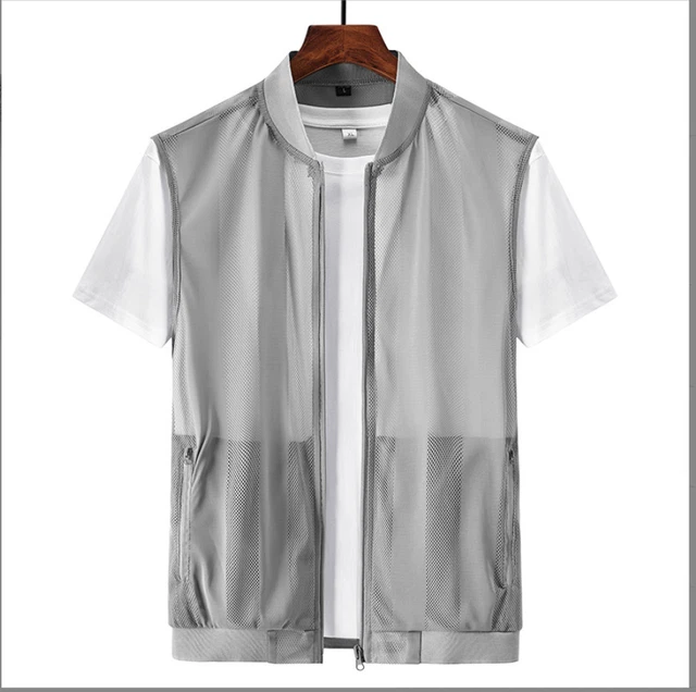 Gilet da uomo a righe in rete gilet trasparente giacca senza maniche gilet gilet camicia