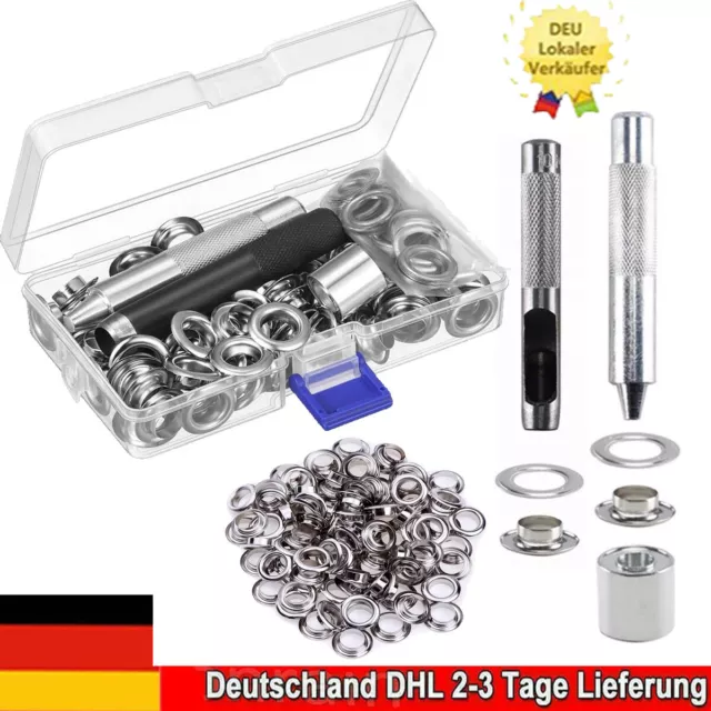 100 Set DIY Ösen mit Scheibe 10-16mm Durchmesser Locheisen Rundösen Ösenwerkzeug