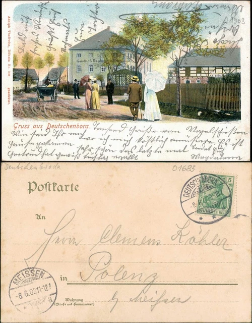 Ansichtskarte Deutschenbora-Nossen Kutsche - Straße, Gasthaus 1903