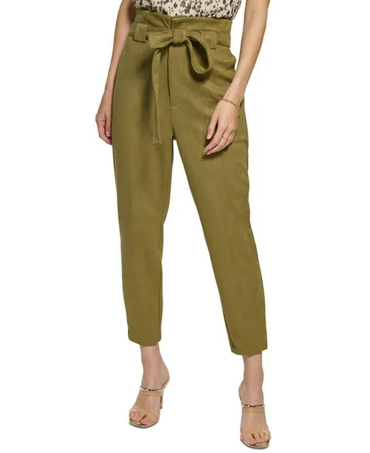 DKNY Women's Faux Suede Tie Front High Waisted Pants Green Size 12