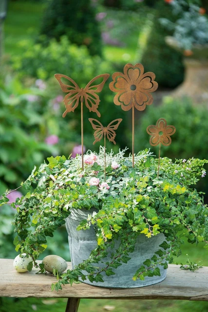 Salvare Set 2x Stecker " Fiore & Farfalla " 4er Decorazione Giardino Metalldeko