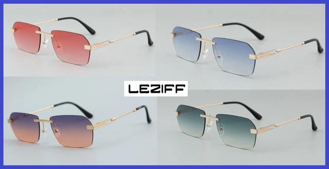 Occhiali da sole per uomo donna senza montatura lenti blu azzurre firmati Leziff