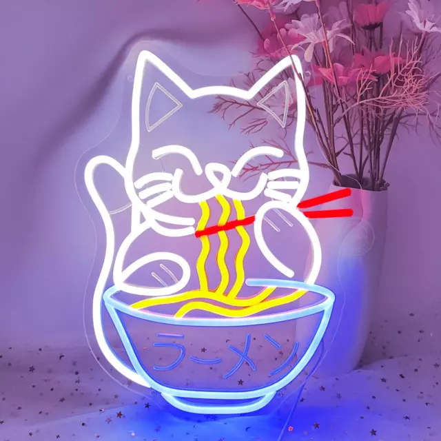 Planzo Cat Ramen Neon Sign Light Japanese Noodle Resturant Home Bar Pub Kitch...