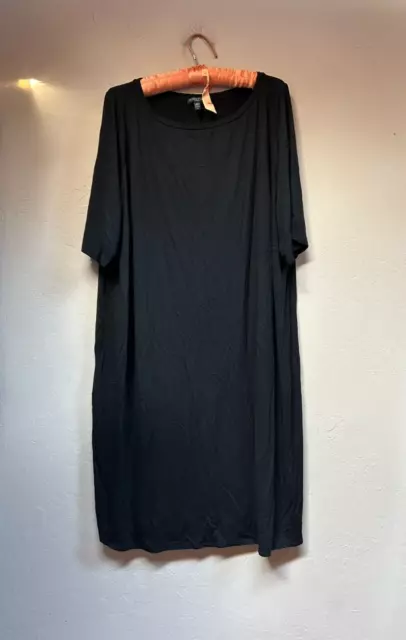 Eileen Fisher Womens Boat Neck Short Sleeve Shift Dress Size 2X Black Stretch