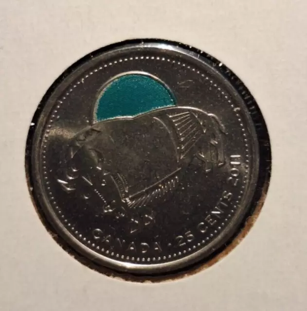 Canada 25 Cents 2011 Green Colored Quarter Buffalo / Bison - Bu