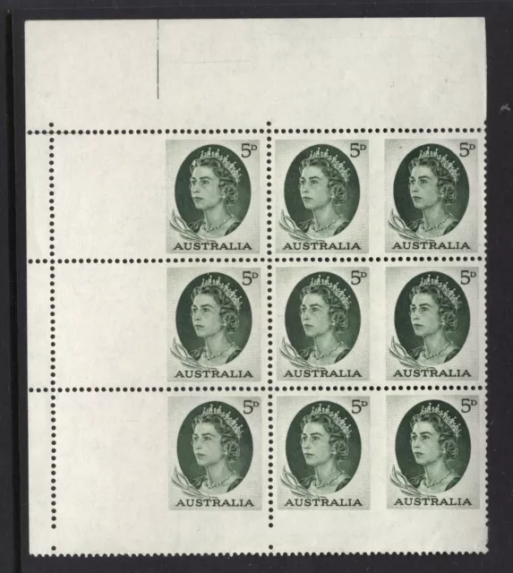 M22987 Australia 1963 SG354b Var QEII: 5d deep green in a booklet pane of 9