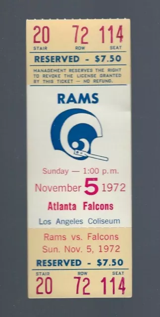 Lawrence Mccutcheon Debut - 1972 Nfl Falcons @ Los Angeles Rams Full Ticket