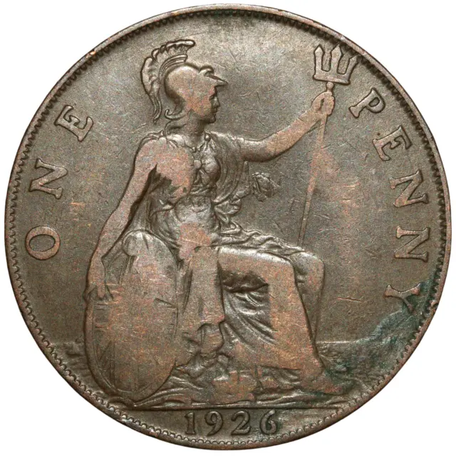 1926 Great Britain George V 1 Penny Coin (Modified Effigy)