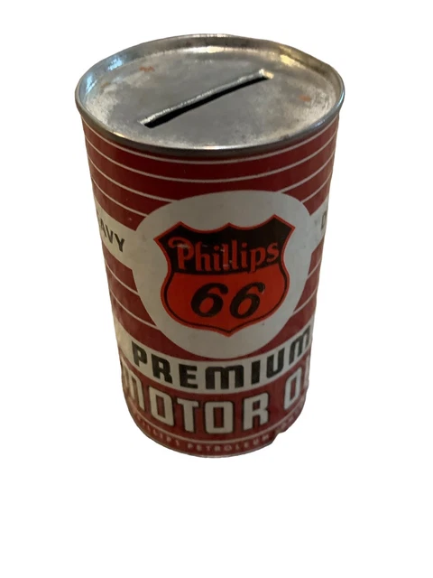 Vintage Phillips 66 Premium Motor Oil, Vintage Advertising Coin Bank Tin Can