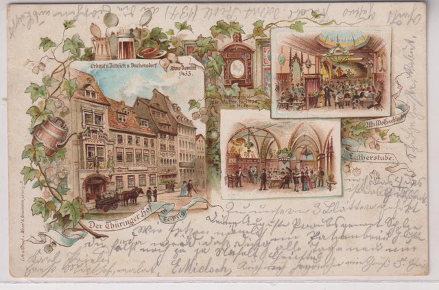 Leipzig Gasthaus Thüringer Hof Lutherstube LITHO Vorläufer 1894 ! Sachsen Eibau