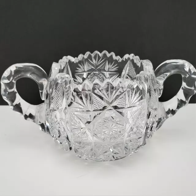ABP cut Glass Crystal Double Handled Open Sugar Bowl Sawtooth. FREE SHIPPING