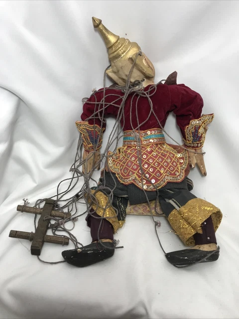 Burmese Asian Puppet Marionette Carved Wood Hand Painted Puppet Royal L5 8