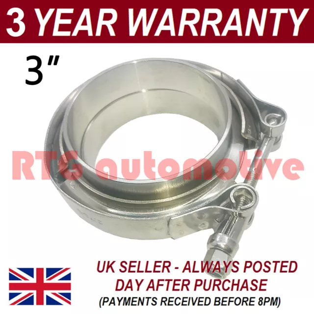 V-BAND CLAMP + FLANGES COMPLETE STAINLESS STEEL EXHAUST TURBO HOSE 3" 76mm