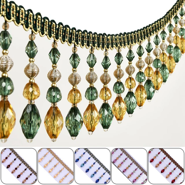 1M Crystal Beaded Fringe Upholstery Curtain Sewing Tassel Trimming Ribbon Green