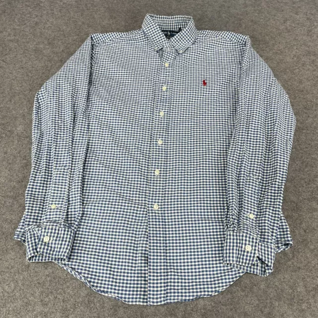 Ralph Lauren Shirt Mens Medium Blue White Check Plaid Button Up Gingham (12462)