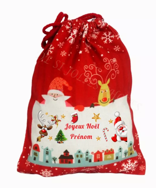 noël sac a cadeau moyen en chanvre MM personnalise 30 X 40 réutilisable réf 01