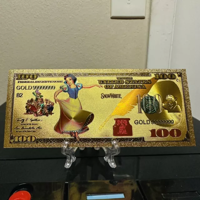 24k Gold Foil Plated Snow White Disney Princess Banknote Collectible