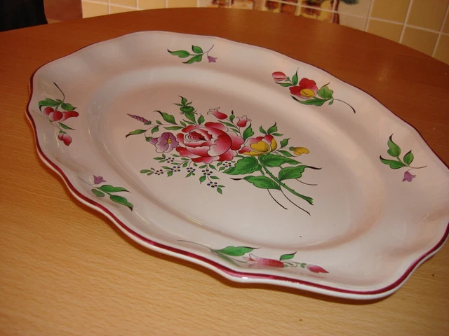 Grand Plat Ovale En Porcelaine De SAINT CLÉMENT KG LUNÉVILLE, Décor Floral Ancien