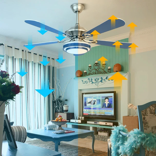 52'' Blue Modern Dimmable LED Ceiling Fan Light Chandelier 5 Blades W/Remote