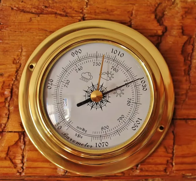 Barometer im Bullauge Ø ca. 10 cm Messing