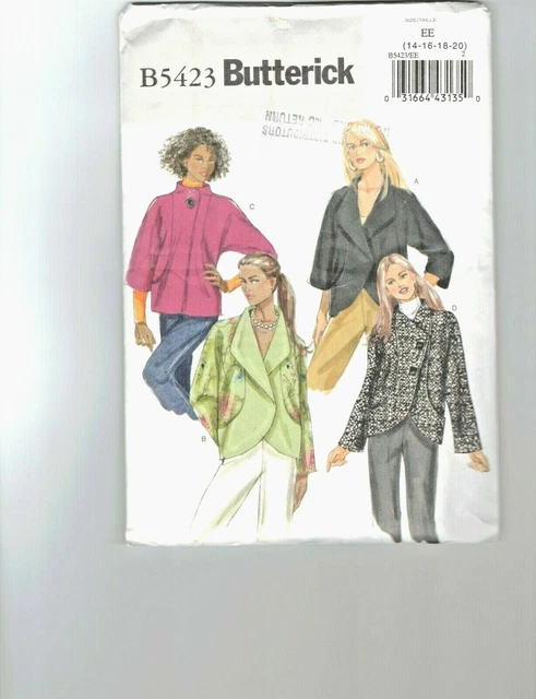 BUTTERICK B5423 PATTERN LOOSE FITTING LINED JACKET Sizes 14-16-18-20 UNCUT